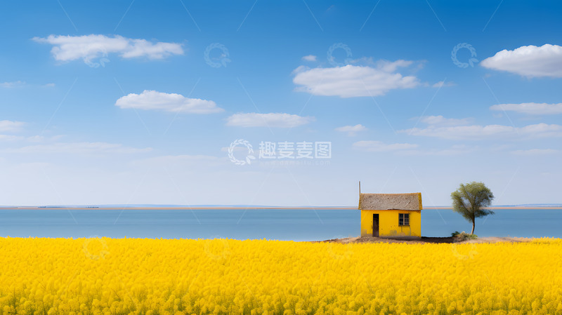 高清大图下载【趣麦麦图】海边的油菜花田1