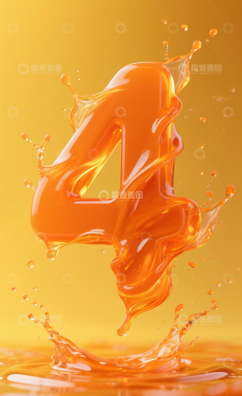 高清大图下载【趣麦麦图】橙色流体数字4