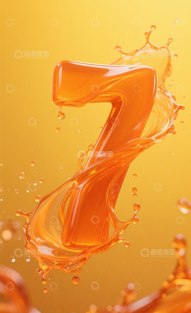 高清大图下载【趣麦麦图】橙色流体数字7