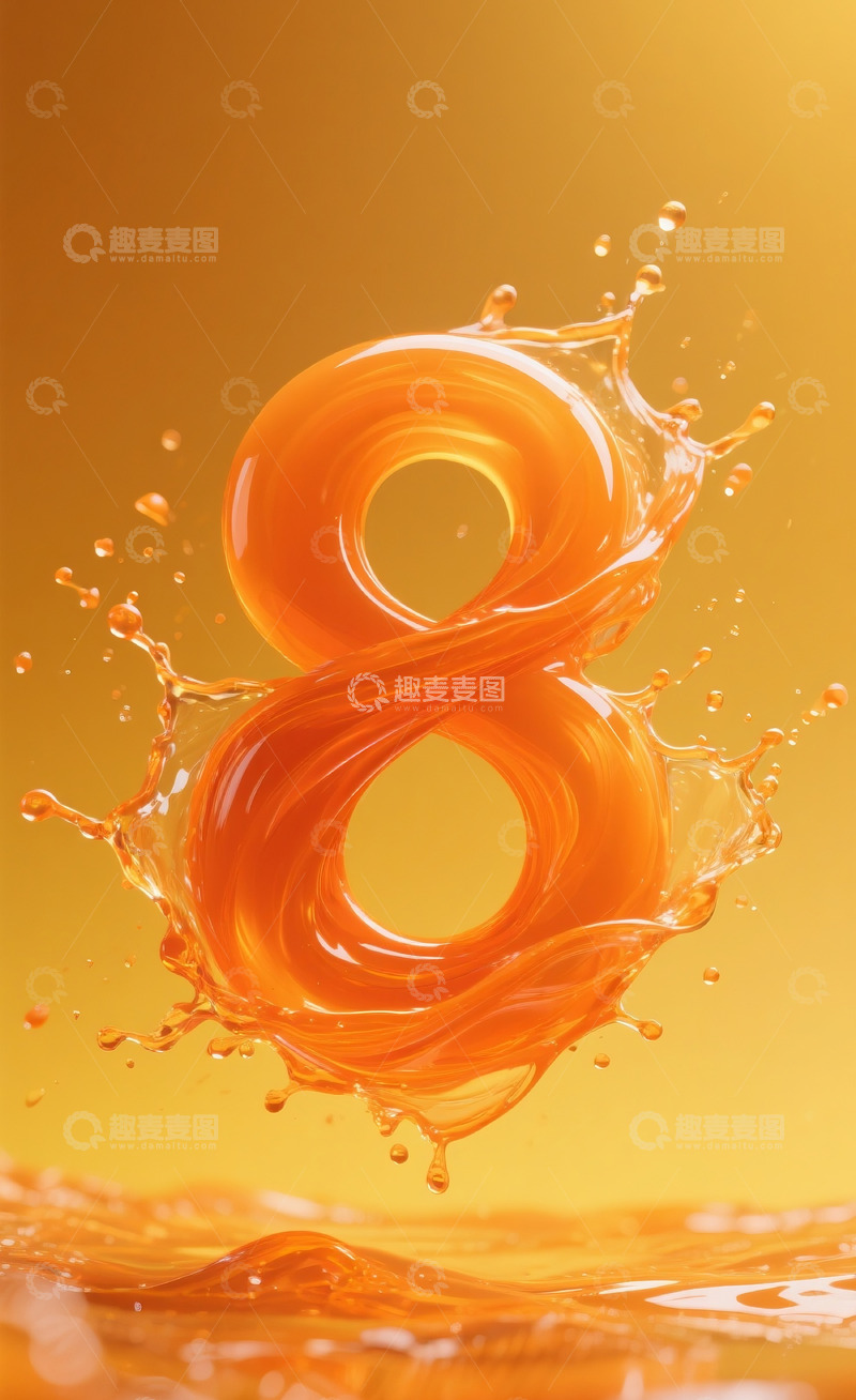 高清大图下载【趣麦麦图】橙色流体数字83