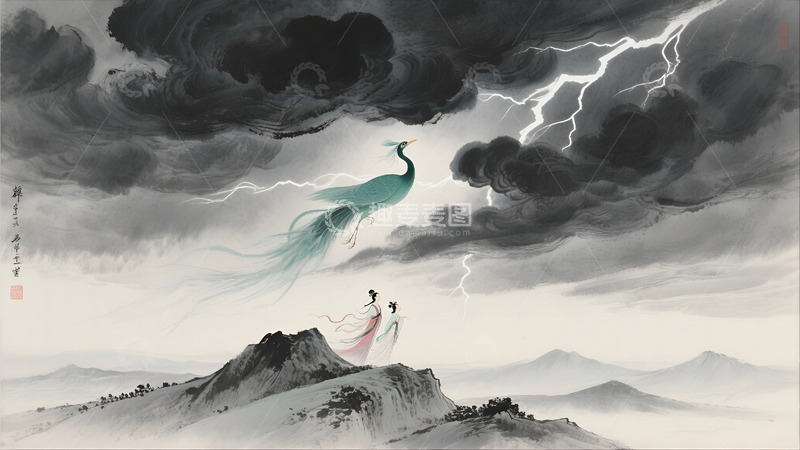 高清大图下载【趣麦麦图】墨云惊羽凤舞雷天