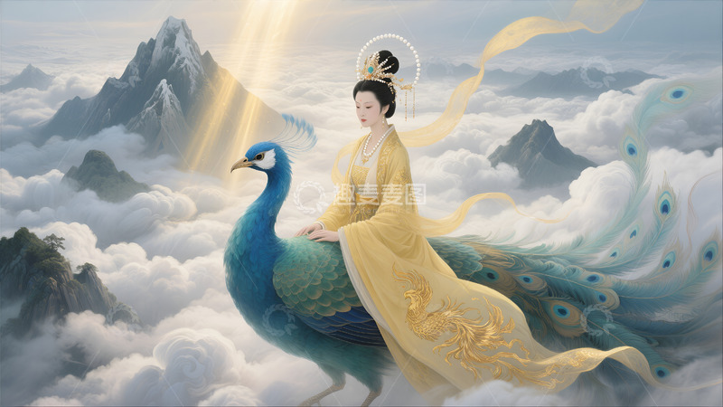 高清大图下载【趣麦麦图】云间金梦仙娥与灵凤同翔