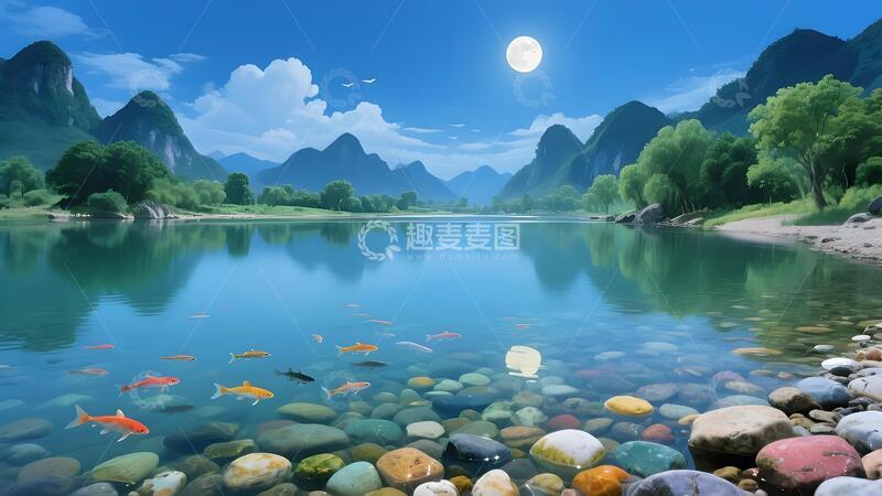 高清大图下载【趣麦麦图】山水湖泊夜景