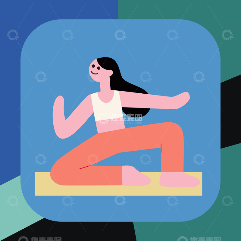 高清大图下载【趣麦麦图】瑜珈女孩卡通扁平抽象几何简约图片18