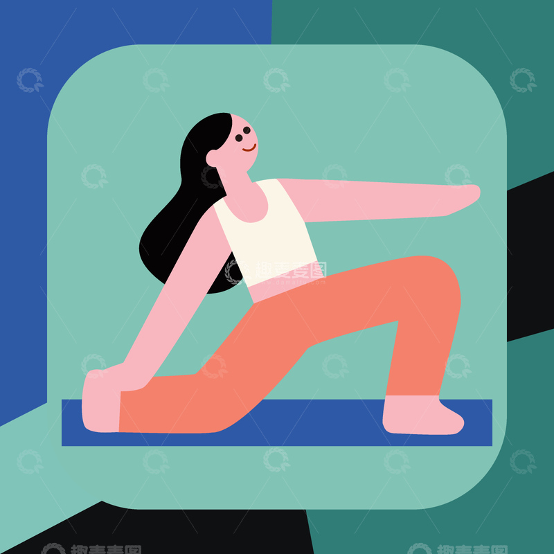 高清大图下载【趣麦麦图】瑜珈女孩卡通扁平抽象几何简约图片19