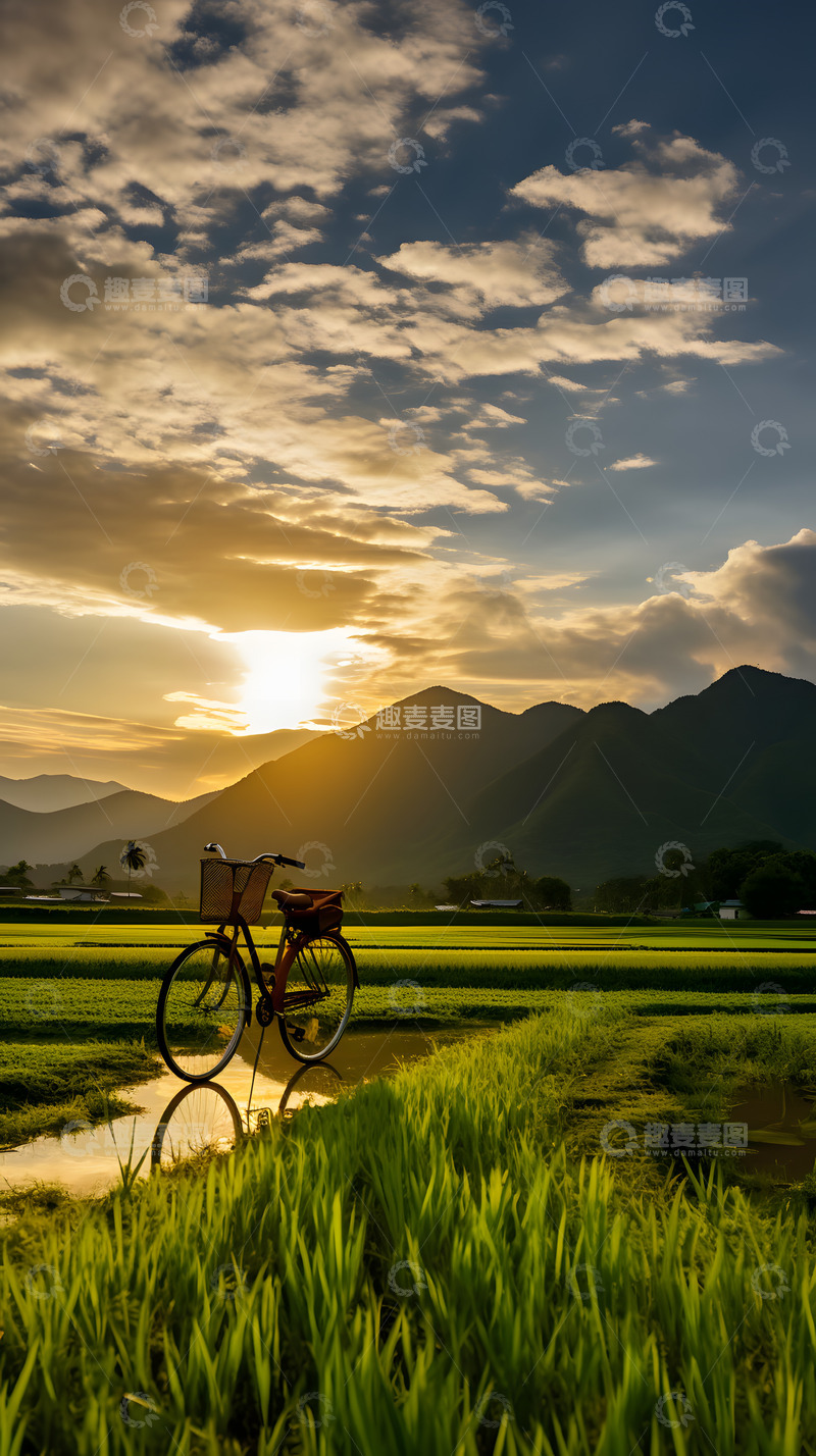 高清大图下载【趣麦麦图】乡间田野上的小路自行车