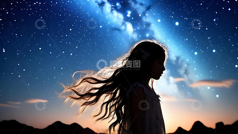 高清大图下载【趣麦麦图】星空逆光女孩