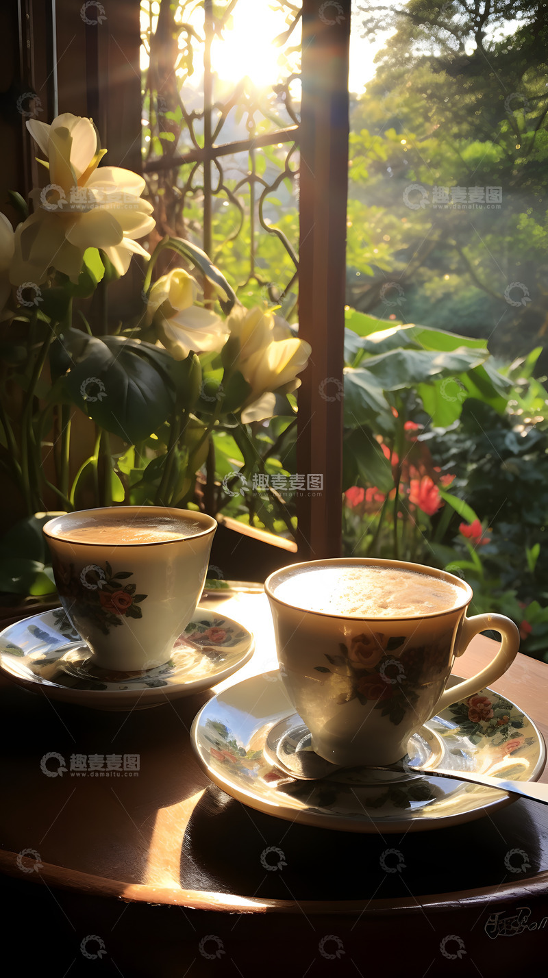 高清大图下载【趣麦麦图】花园里的咖啡下午茶