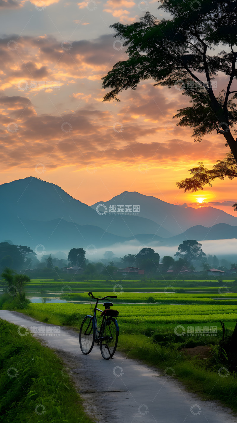 高清大图下载【趣麦麦图】乡间田野上的小路自行车1