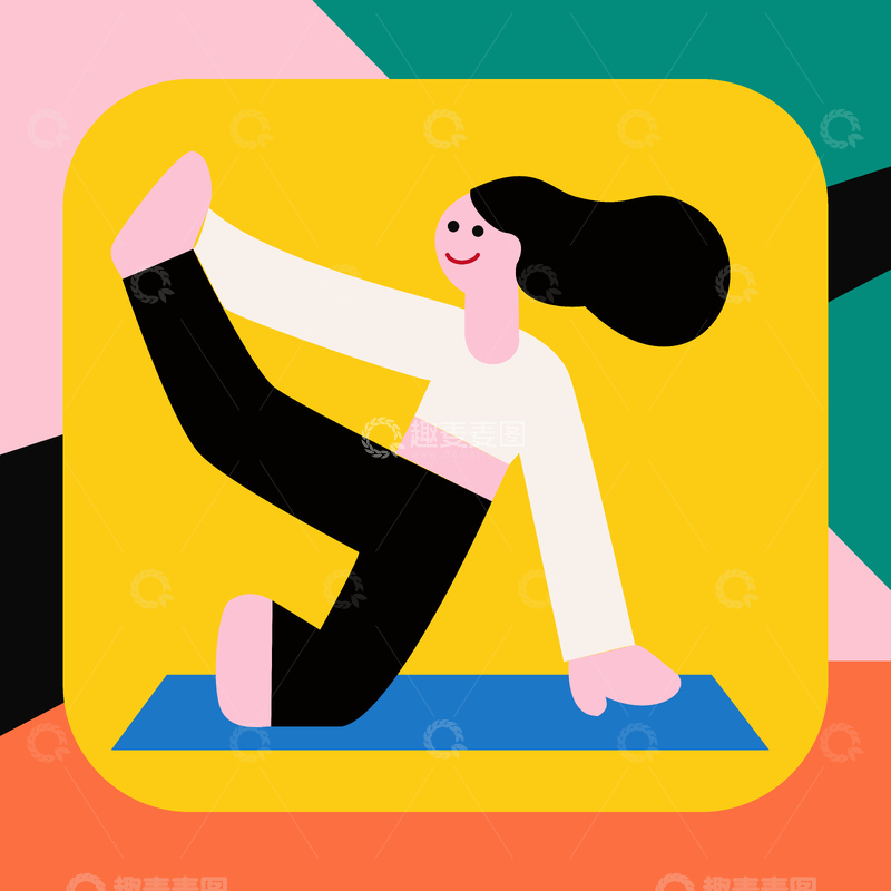 高清大图下载【趣麦麦图】瑜珈女孩卡通扁平抽象几何简约图片15