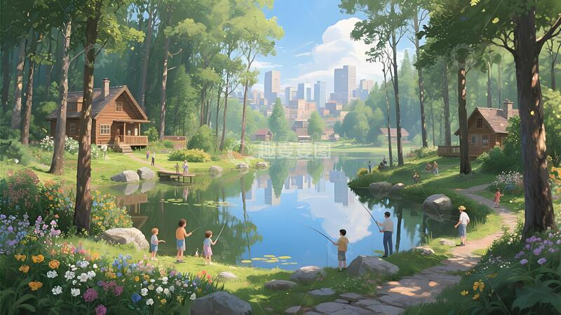 高清大图下载【趣麦麦图】林间小溪插画