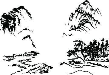 手绘房子深林山脉