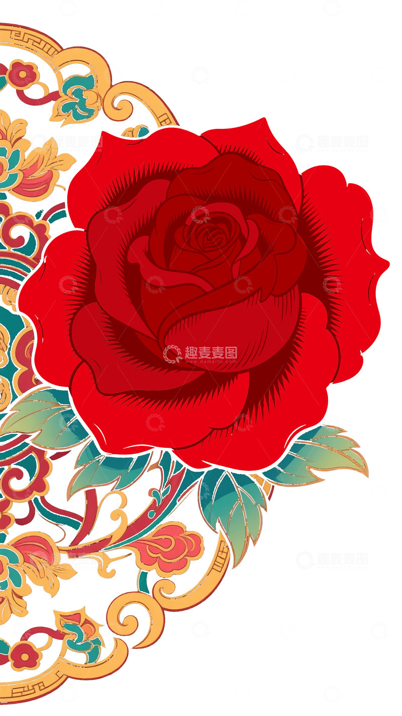 高清大图下载【趣麦麦图】中式风格玫瑰花1