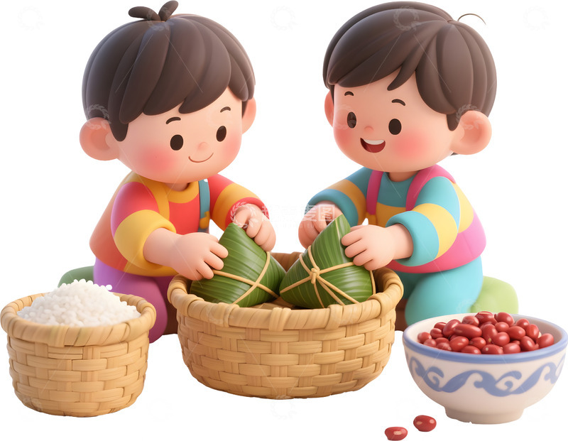 高清大图下载【趣麦麦图】端午卡通儿童包粽子5