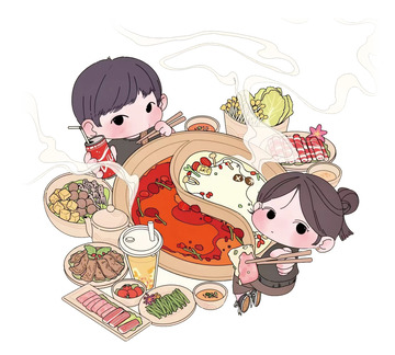 国潮鸳鸯火锅元素1