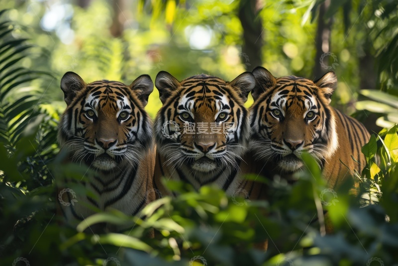 高清大图下载【趣麦麦图】树林里的三只老虎