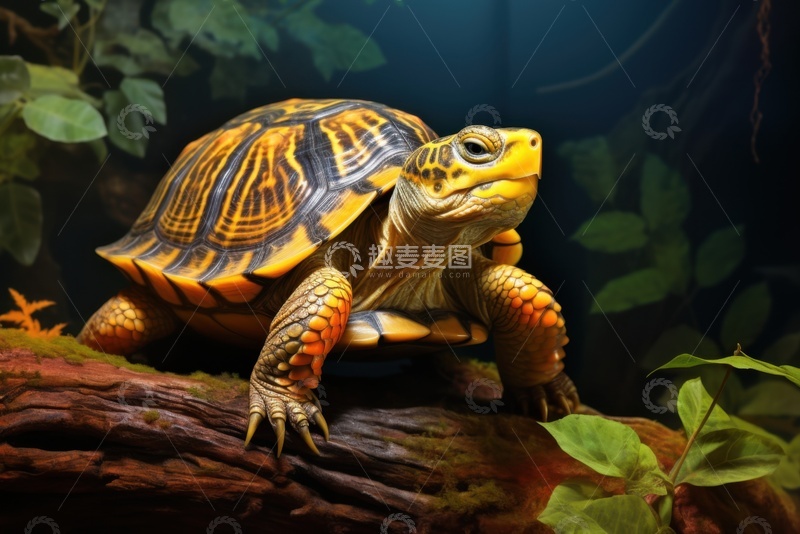 高清大图下载【趣麦麦图】趴在树干上的一只乌龟