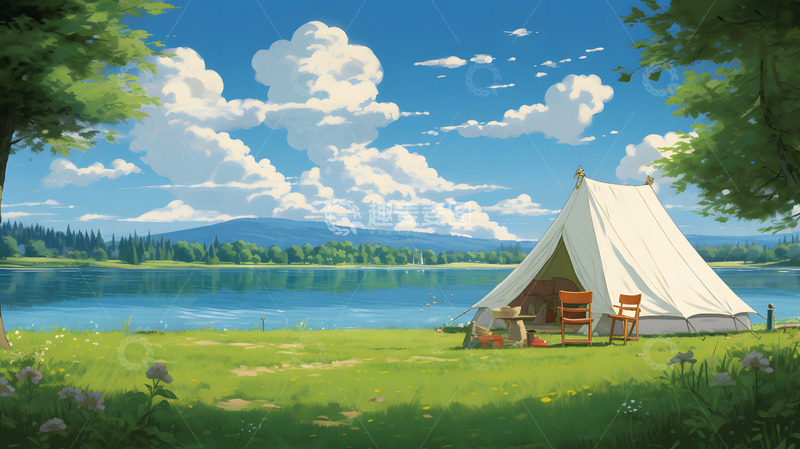 春日户外露营玩耍插画3