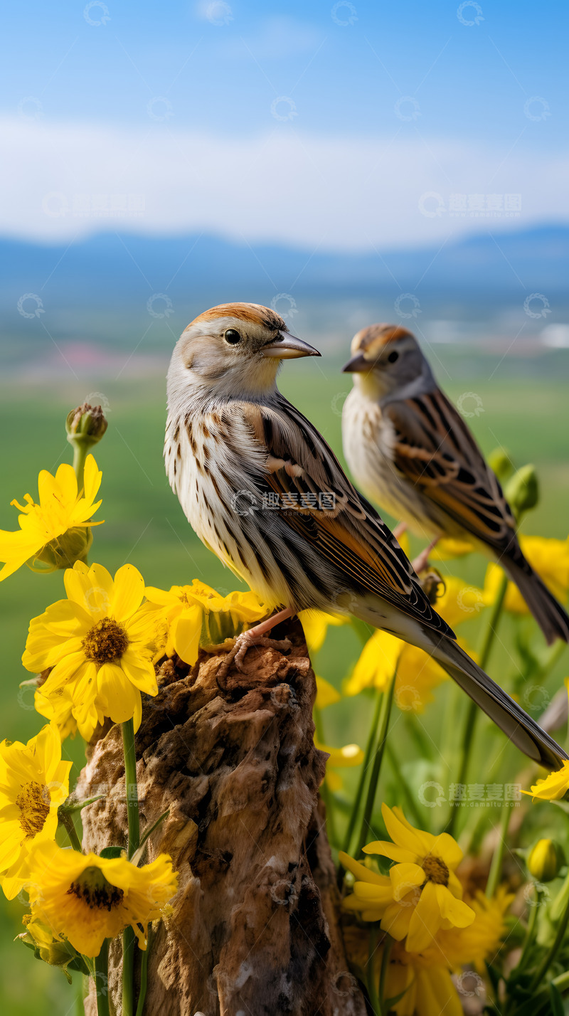 高清大图下载【趣麦麦图】蓝天雪山背景下的小鸟3
