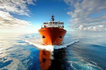 海上行驶的一艘运货船