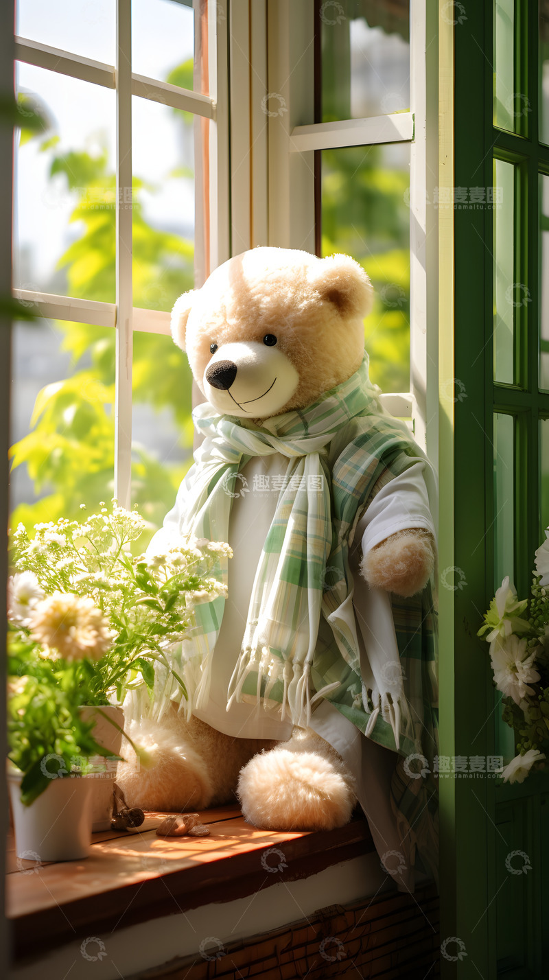 高清大图下载【趣麦麦图】晒太阳的毛绒玩具