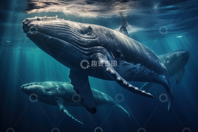 高清大图下载【趣麦麦图】海底潜泳的座头鲸鱼