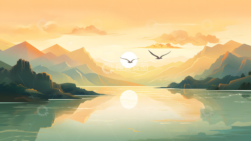 高清大图下载【趣麦麦图】山水江河中国风插画2