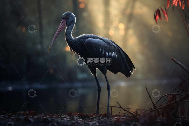 高清大图下载【趣麦麦图】一只黑色的仙鹤