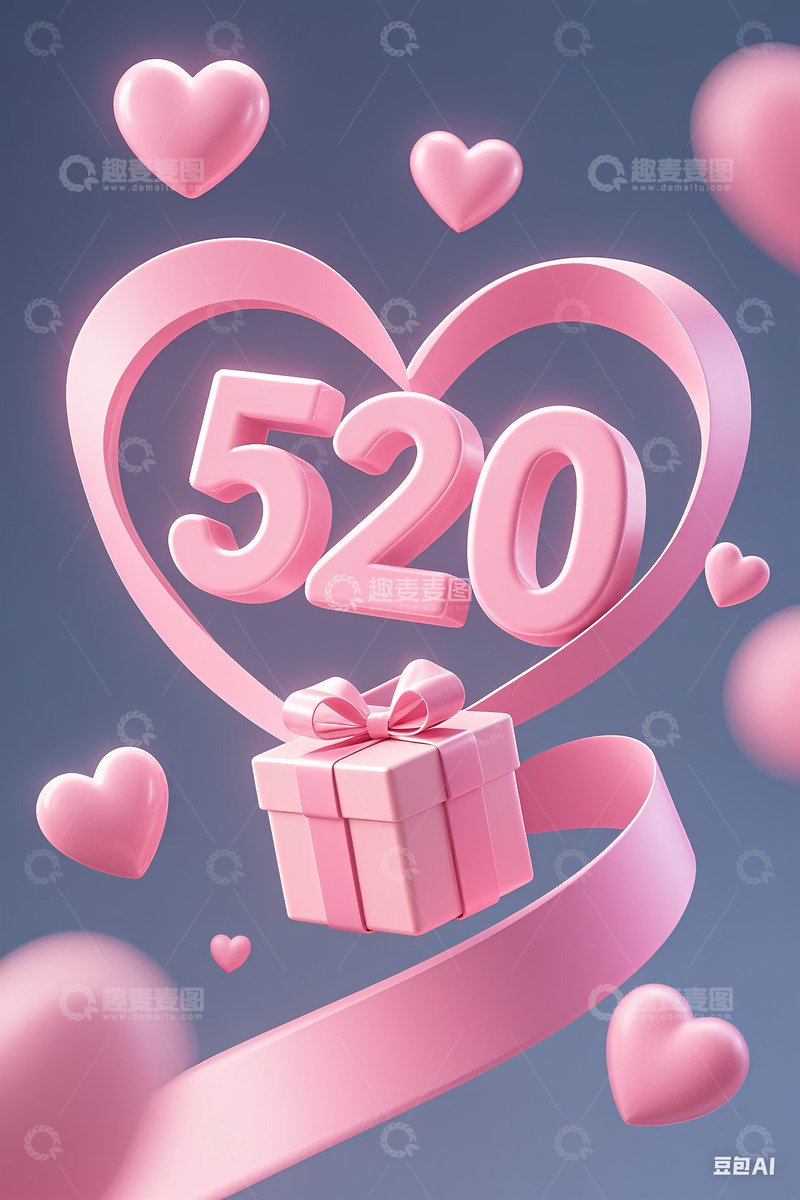 高清大图下载【趣麦麦图】520情人节粉色梦幻海报