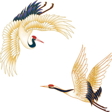 卡通彩绘仙鹤丹顶鹤飞禽鸟类