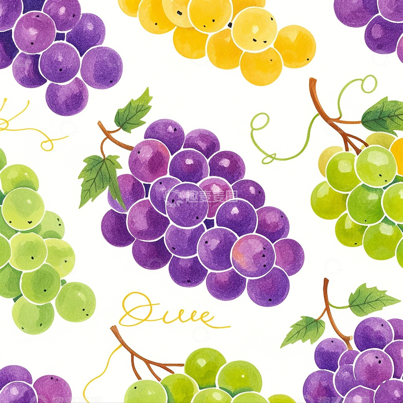 高清大图下载【趣麦麦图】卡通手绘彩铅葡萄素材1