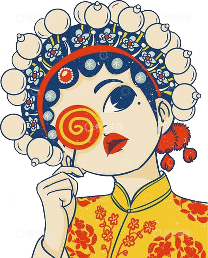 高清大图下载【趣麦麦图】国潮风手绘京剧人物