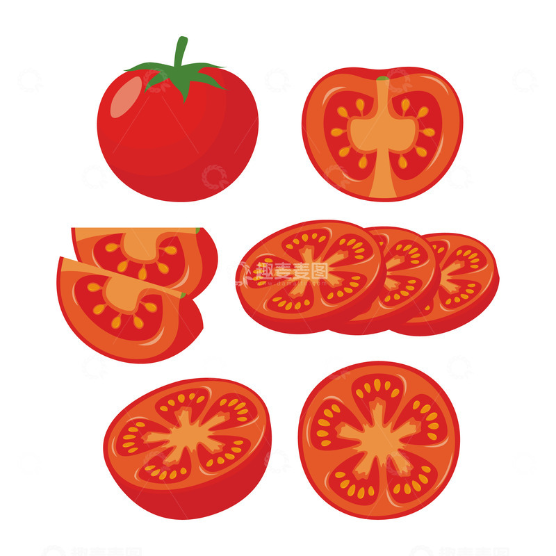 高清大图下载【趣麦麦图】新鲜番茄蔬菜手绘