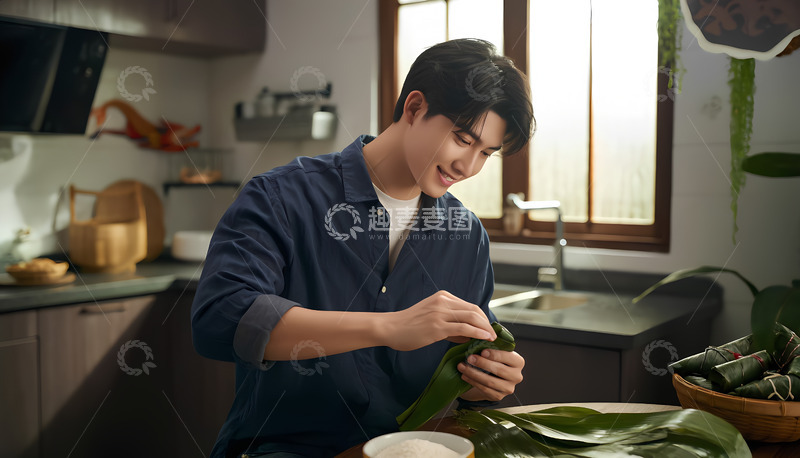 高清大图下载【趣麦麦图】创意端午节包粽子摄影图