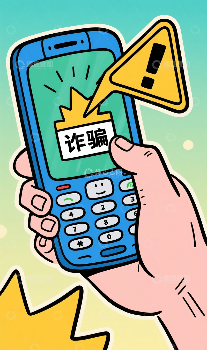 高清大图下载【趣麦麦图】小心电话诈骗