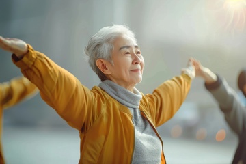 早晨锻炼的一位老奶奶