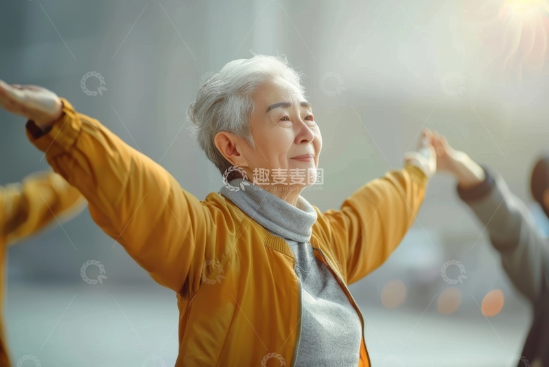 高清大图下载【趣麦麦图】早晨锻炼的一位老奶奶