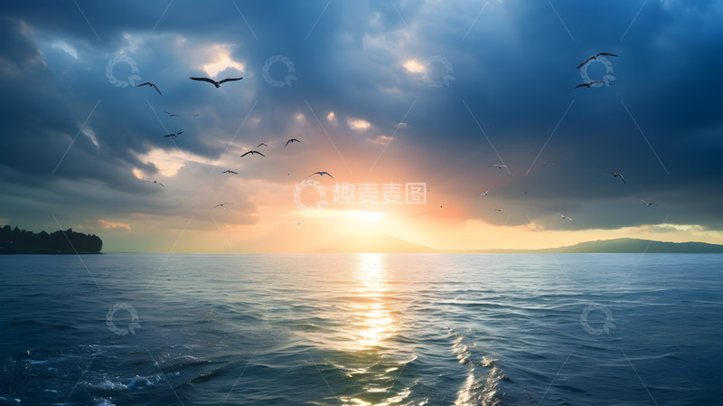 高清大图下载【趣麦麦图】大海上的晨光1