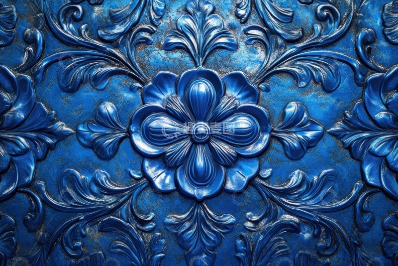 高清大图下载【趣麦麦图】蓝色印花花纹背景元素