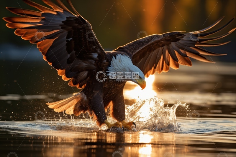 高清大图下载【趣麦麦图】河里抓鱼的一只老鹰