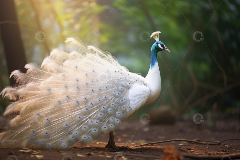 高清大图下载【趣麦麦图】白色的一只孔雀