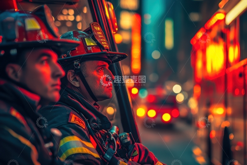 高清大图下载【趣麦麦图】灯光照耀下的消防员