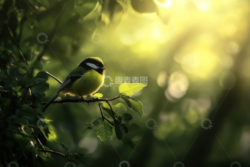 高清大图下载【趣麦麦图】树林里站在树枝上的雀鸟