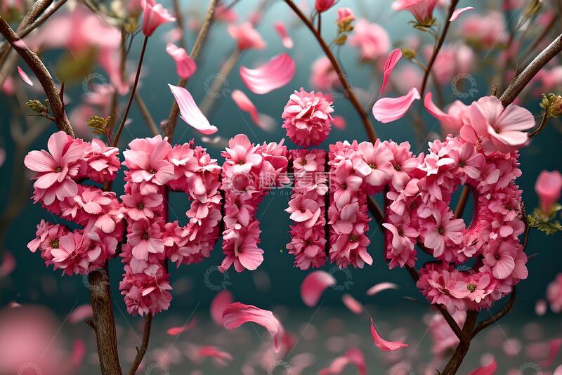 高清大图下载【趣麦麦图】粉色花瓣可爱字体