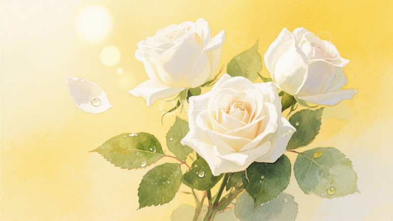 高清大图下载【趣麦麦图】水彩风格玫瑰花卉图
