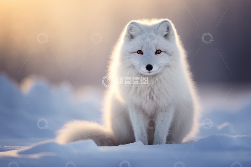 高清大图下载【趣麦麦图】冬季雪地里站立的一只雪狐