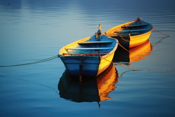 湖泊里停靠的船只