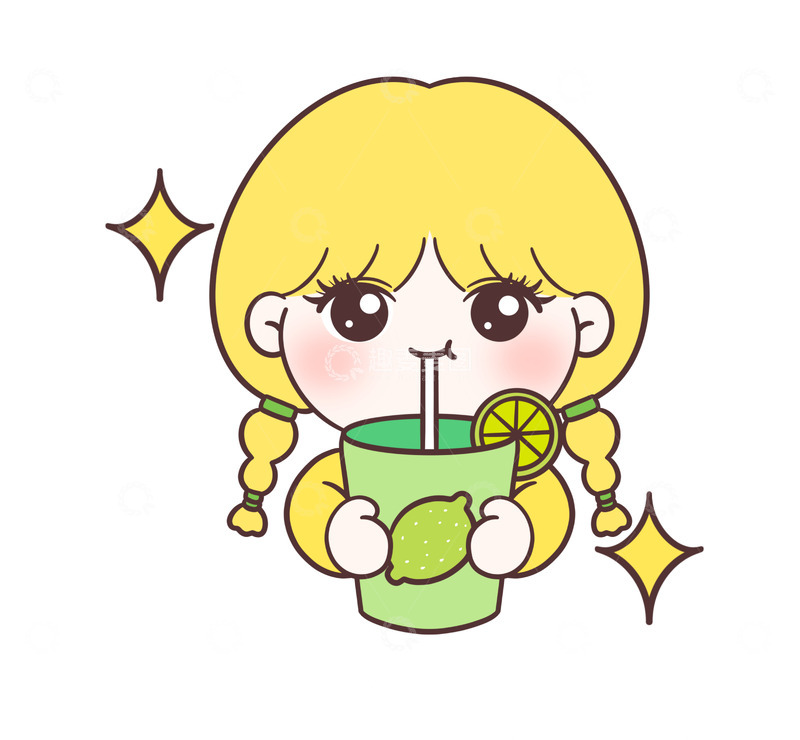 高清大图下载【趣麦麦图】喝柠檬茶的小女孩