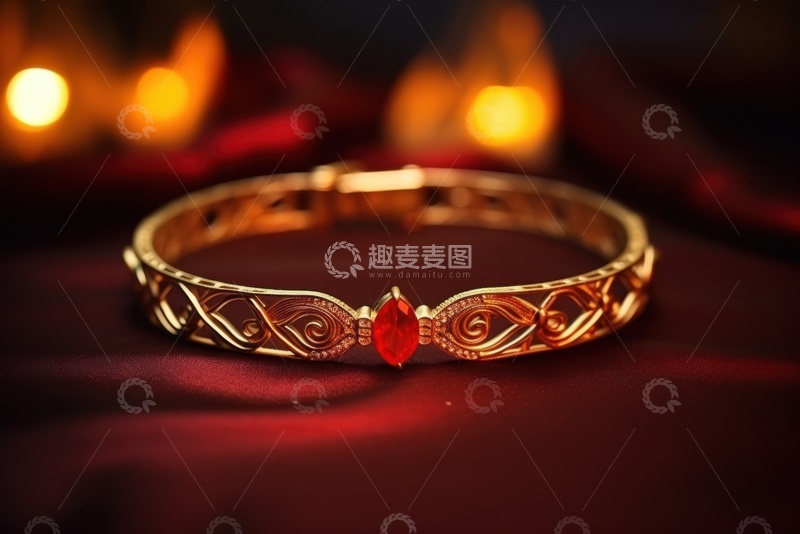 高清大图下载【趣麦麦图】红宝石黄金手镯