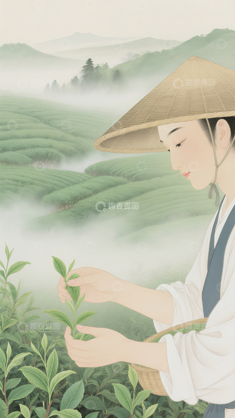 高清大图下载【趣麦麦图】茶园茶山采茶